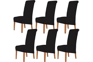 CMAKER High Back Chair Covers Stretch Spandex Fabric Chair Slipcover Seat Cover for Home Washable Removable Parsons Chair Protector Dining Room Kitchen Hotel,Set of 6,Black
