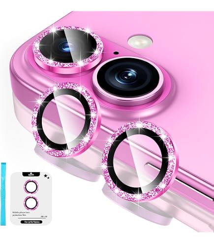 Protecteur D'objectif Caméra Pour IPhone 16 Et IPhone 16 Plus - Verre Trempé 9H Avec Paillettes - Anneau Métallique, Haute Transparence - 11