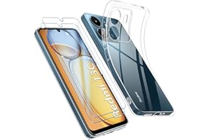 Qasyfanc Funda Compatible con Xiaomi Redmi 13C / Xiaomi Poco C65 Carcasa con Protección de La Cámara y 2 Piezas Cristal Templado, Funda Redmi 13C Silicona Suave Caso Delgada, Transparent