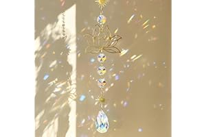 TUYOBG Lotusblüten Sonnenfänger mit Kristallprisma – Sonnenfänger Kristall für Fensterdeko – Eleganter Lotus Sonnenfängers aus Messing für Haus, Büro oder Auto – Glas Windspiel als Lichtfänger & Geschenkidee