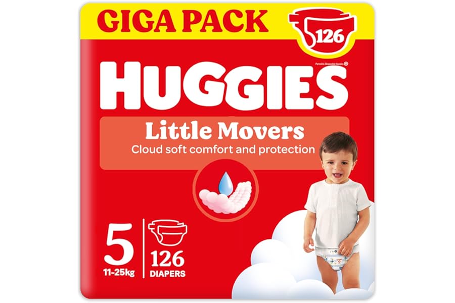 Huggies Little Movers Nappies Size 5 (11-25kg), Pack of 126 Nappies, Gigapack Size