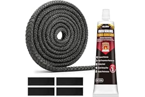 ALLONY Silicona Alta Temperatura, Masilla Refractaria, 2.5m Sello de Cuerda de Fibra de Vidrio, Cordón para Estufas, Hornos Accesorios de Chimeneas Incl, 50ML Silicona Negra para Fijación y Reparación