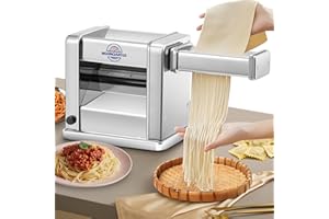 Moongiantgo Machine à Pâte Électrique Laminoir à Pâte Acier Inoxydable avec 3 Lames de 2mm/4mm/6.5mm pour Spaghettis, Fettuccine, Ravioli, Réglage de L'épaisseur à 7 Vitesses pour Domestique (3Lames)