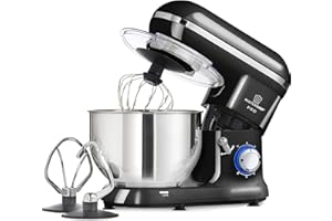 MisterChef Robot Pâtissier, app électr PRO 1600W NOIR - GRD BOL - 3 accessoires : Batteur à œufs, crochet pétrisseur, fouet Inox - Bol Inox 5,5L