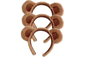 SinChic Bear Ears Headband,3 PCS Brown Plush Animal Hair Hoops Soft Face Wash Headband for Women Girls Animal Cosplay Headbands Cute Animals Ear Xmas Hair Band Cute Party Headwear for Adult Kids