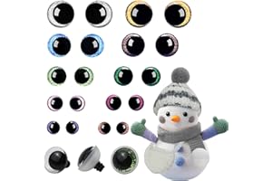 JASFLY 20 Pezzi Occhi per Pupazzi, 12-20mm Occhi Amigurumi con Rondelle und 1 Cappello Bambola 1 Sciarpa e Borsa per Bambola Peluche Animale e Marionetta Crafting (12-20mm)