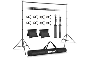 EMART Foto Hintergrund Ständer, 3x3m Verstellbarer Hintergrundsystem mit 6 Hintergrundklemmen, 2 Sandsack für Fotostudio Porträt Produktfotografie Studiofotografie