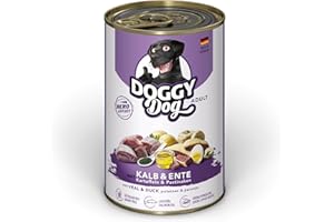 Doggy Dog Paté Veau et Canard, 6 x 400 g, Nourriture Humide pour Chien, sans céréales, avec Huile de Saumon et Moule aux orles Vertes, Aliment Complet avec Pommes de Terre et panais, fabriqué en