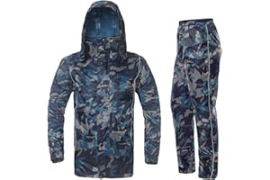 MeiLayM Pantalon de Pluie Imperméable pour Hommes et Pantalon de Pluie Extérieur Blouson Léger Veste de Randonnée Veste de Combinaison Imperméable Camouflage pour la Jungle et Le Camping