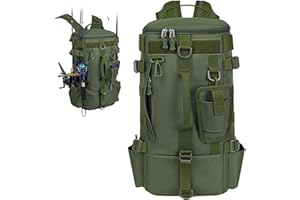 Yunlaishaocer Angelrucksack, Angelrucksack mit Rutenhalter, Wasserdichter Angler Rucksack aus Oxford-Stoff, Lässiger Outdoor Rucksack, Mehrzweck Angel Rucksack für Campin Radfahren Militär(Grün)