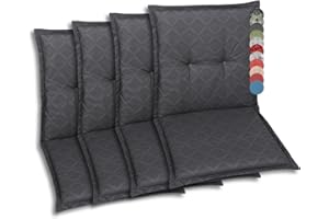 GO-DE Textil Bequeme und attraktive Polsterauflagen für Niederlehner-Gartenstühle (4er-Set, Design: Rautenlinien Anthrazit)