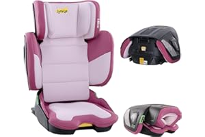 Jovikids i-Size Booster Seat with ISOFIX, Suitable for Kids 100-150cm (Approx. 3 to 12 Years), Adjustbale Height and Width, Portable Toddler Car Seat for Travel, Compact & Folding, ECE R129 (Pink)