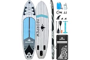 AEORPEW Tavola gonfiabile da 3,2 m per adulti, larghezza 81,3 cm, con accessori per SUP di alta qualità, include tavola antiscivolo, pompa a mano, pagaia singola di tutti i livelli di abilità