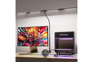 EYOCEAN Schreibtischlampe, Schreibtischlampe mit 4 Lichtquellen, 24W 100cm Tageslichtlampe Schreibtisch mit Fernbedienung, Dimmbare Monitor Lampe, Schwanenhals Büro Tischlampe, Augenschutz PC Lampe