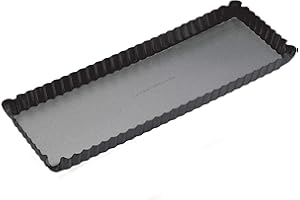 MASTER CLASS MasterClass Teglia per crostate con fondo sciolto, senza PTFE, PFOA e BPA, in robusto acciaio al carbonio spesso 1 mm, teglia rettangolare scanalata per quiche da 14 x 5 pollici
