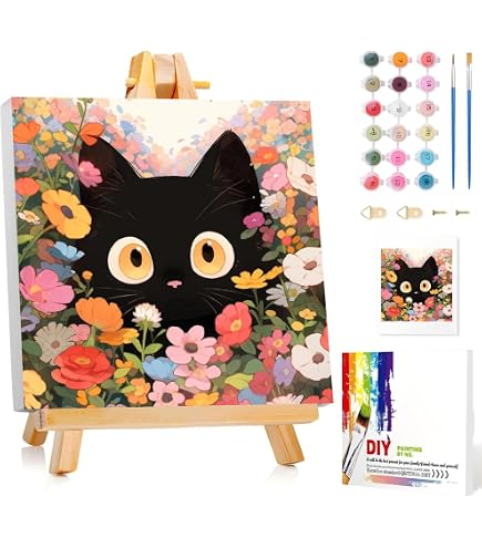 ABEUTY Malen Nach Zahlen – Katze Mit Blumen, 40x50 Cm, Inkl. Leinwand, Farben & Pinsel
