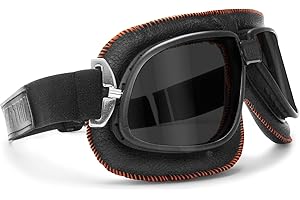 Bertoni Lunettes Moto Aviateur Vintage Style en Cuir - AF196 Lunettes Vintage pour Casques