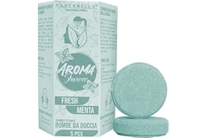 GISA WELLNESS Naturbella - Aroma Shower Fresh – 5pz Bombe Doccia con Oli Essenziali Bio, Olio Essenziale di Menta 100% Naturale Bio, 100% Artigianale, Bomba Doccia Rinfrescante - Made in Italy