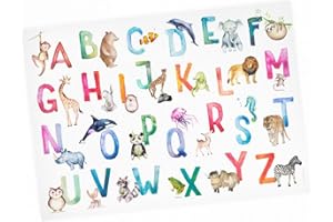 Kinder Lernposter Tier ABC Watercolor - in 3 Größen - Wanddeko Kinderzimmer Buchstaben Wasserfarben Deutsch - Größe DIN A1-841 x 594 mm