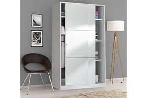 Dmora Armadio Guardaroba, 2 Ante scorrevoli, Legno Bianco, 120 x 200 x 50 cm