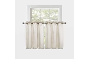 LuxFocus 100% zaciemniające zasłony kuchenne, izolacja termiczna, teksturowane zasłony, draperie, kieszeń na pręt, energooszczędne zasłony zaciemniające, 2 panele, beżowe, 66 x 76 cm