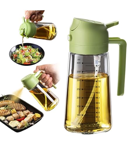 SWEET VIEW 2 stuks olijfolie spuitfles, 470 ml 2-in-1 glazen olieverstuiver & giet-/dispenser voor keuken, heteluchtfriteuse, koken, salade, BBQ (zwart, zwart