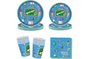 Oirigaga Einschulung Partygeschirr Set, 80pcs Schulanfang Pappgeschirr mit Pappteller Pappbecher Servietten Blau Papier Teller Becher, Schulkind Schulstart Party Geschirr Tischdeko Zubehör 20 Kinder