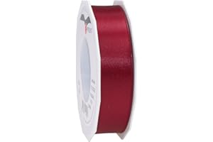 PRÄSENT C.E. Pattberg Satin Bordeaux (Rouge), Rouleau de 25 m de Ruban Satinée pour Emballage Cadeau, Largeur 25 mm, Accessoire de Décoration et Bricolage, Ruban Décoratif pour Présents, en Toute Occasion