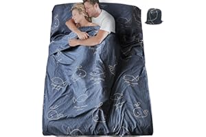 SUEH DESIGN Doublure de Sac de Couchage, Sac de Couchage Double Taille en Polycoton avec Fente pour Oreiller pour Hôtel, Motel et Voyage en Sac à Dos, Drap de Camping Léger, 230 x 180 CM