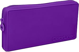 OFFICE BOX Colorline 58711 - Portatodo Plano de Silicona, Estuche Multiuso para Viaje, Material Escolar, Neceser y Accesorios. Color Morado, Medidas 21 x 10.5 x 3 cm