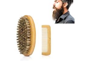 KARELLS Beard Comb Brush Set, Boar Bristle Beard Comb Brush for Men, Boar Bristle Beard Brush for Men, Beards and Mustaches Grooming Set for Combing Beard Hair, Removing Debris, Massages Face