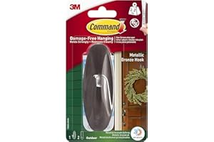 3M Command Gancho de Diseño Metálico de Color Bronce Grande para Exteriores, 1 Gancho + 2 Tiras Adhesivas, Cuelgue sus Decoraciones al Aire Libre Como Coronas, Letreros y Otros Artículos Pesados