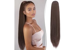 RUWISS Coleta Postiza pelo Natural - 70 cm Largo Liso Cola de Caballo Extensiones con Cordón Sintetico Extension Pelo Coleta para Mujeres (Marrón Medio)