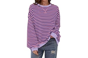 DUOEASE Pullover Damen Streifen Oversize Pullover Langarm Herbst Rundhals Sweatshirt Y2K Oberteile