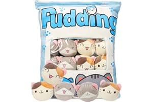 GDGZT Cat Plush Pillow, Cute Cat Plush Toy, Removable Pudding Cat Pillow with Kitty Dolls Birthday, Christmas Creative Stuffed Animal Gift for Girls Boys Kids(8 Blue Kittens)