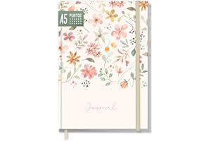 HÄFFT paper&you® dotted Journal A5 con banda elástica "Wild Blossoms" 156 páginas, cuaderno de notas con puntos, diario - sostenible & respetuoso con el clima