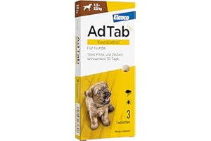 AdTab Hunde Zecken- und Flohschutz (> 1,3 bis 2,5 kg), Kautablette tötet Zecken und Flöhe schnell ab und schützt einen Monat lang, leicht zu verabreichen (3 St. pro Packung)