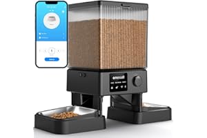 oneisall 5L Comedero Automático Gato 2 Tazones, 5G/2.4G WiFi Máquina de Comida Inteligente para Gatos/Perros, fácil Operación con Control App, con 2 Tazones de Acero Inoxidable, Grabadora de Voz