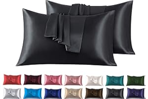 ‎FARFALLAROSSA Satin Kissenbezug 40 x 80 cm 2 Stück- 100% Satin, Superweicher Kopfkissenbezug, Kissenhülle Schwarz