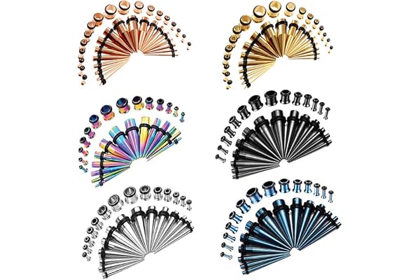 COOEAR Kit de jauges d'oreille Piercing Taper Boucles d'oreilles Bouchons Tunnels Extenseur en Acier Inoxydable Civières 1,6 mm à 10 mm Ensemble de 36 pièces.