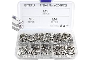BITEFU 200pz t-nuts m3 m4 m5 t-scanalatura dado femmina in acciaio al carbonio placcato zincato dadi per cave a t assortimento kit per 2020 serie profilo in alluminio standard europeo,argento