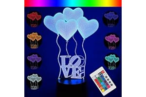 Gohytal Lampada da Notte 3D Forma di Cuore, Luci Notturna, Lampada del Tattile a Illusione 3D a LED con Telecomando, Compleanno Regali Giocattolo per Bambini, Ragazze, Donne, Regalo Festa Della Donna