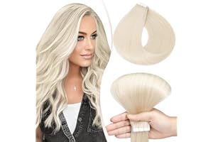 Elailite Tape in Hair Extensions Human Hair Real Human Hair 10 Pcs Invisible Thin Type - Seamless Skin Weft Remy Hair Extension (#70 Bleach White, 12 Inch-10g)