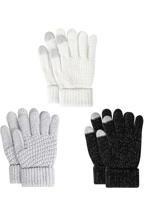 2 Paires De Gants Enfants BSITSSS - Tricot Chaud, Taille 4-8 Ans - Bleu Marine Et Kaki