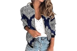 FTRGHNY Chaquetas para mujer de manga larga con estampado floral y cremallera corta