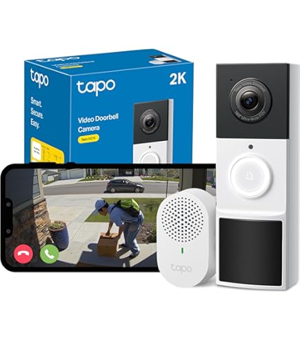 Tapo Smart Video Doorbell Camera W/Chime, 2K Resolution For Clear