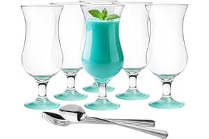 G GLASMARK KROSNO 1992 Glasmark A570032-0420-5183_22LD A570032-0420518322LD Lot de 6 Verres à Cocktail Max 480 ML Bottom Turquoise + cuillère à café Longue Verre + Acier Inoxydable