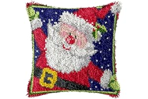 ZUHK Christmas Latch Hook Kits ​with Christmas Pattern Printed Canvas Crochet Gift Cross Stitch Sofa Cushion Cover Tool fit for Kids and Adults,43x43 cm (Santa Claus C)