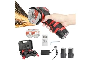 BLODFUNE Mini Angle Grinder, 18V 550W Brushless Cordless Angle Grinder with Batteries and Diamond, Cutting Wheel Saw Blade Polishing Sheet, Brush-Less Polishing Machine for Grinding Cutting Polishing (Red_)