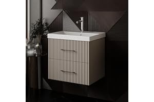 ‎KAREN BANYO Karen Waschtisch mit Unterschrank Liana | Keramikwaschbecken | Unterschrank | Badmöbel | Aufsatzwaschbecken | Konsolenwaschtisch | Elegant | Badezimmer | Riffeloptik (Liana 60)